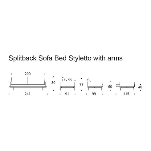 Splitback Styletto Sofa Bed / With Armrests Dark Wood